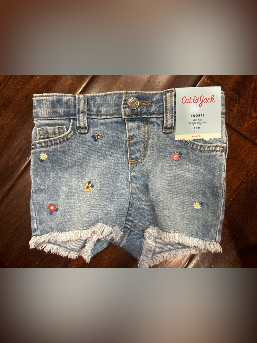 Cat & Jack Light Blue Denim Shorts with Floral Embroidery